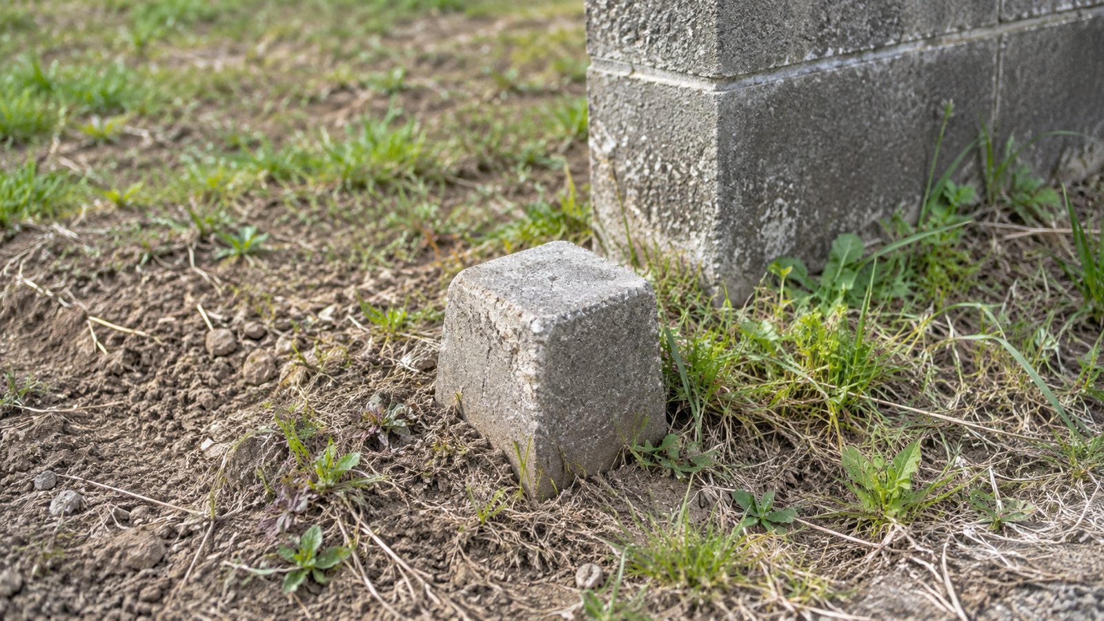 土地の角に設置されたコンクリートの境界杭