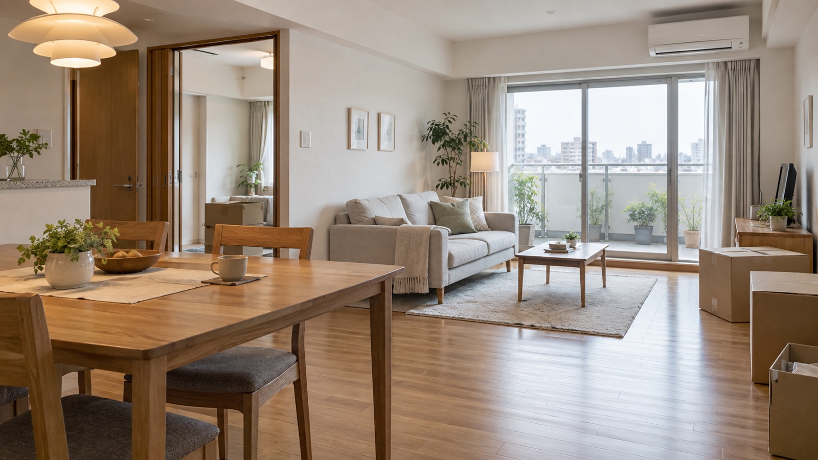 内覧に向けて整えられたマンションのリビング・ダイニング