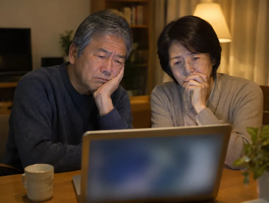 後から知って悔やむ夫婦（イメージ）